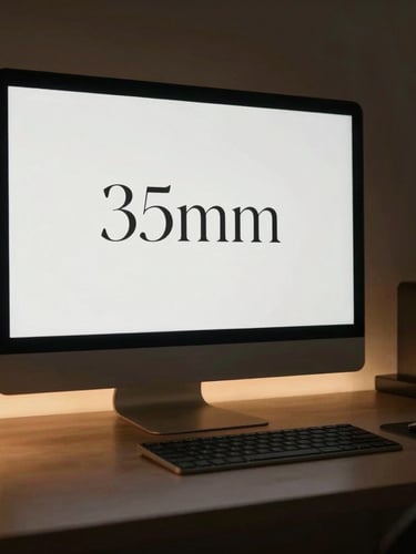 Sleek modern workspace with a clean desktop setup displaying elegant typography on a screen, warm side-lighting, deep charcoal tones, 35mm