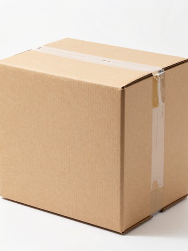 bright high-key product photography of a secure cardboard shipping box being prepared in a clean, bright warehouse space, crisp studio light, sharp focus, 50mm lens