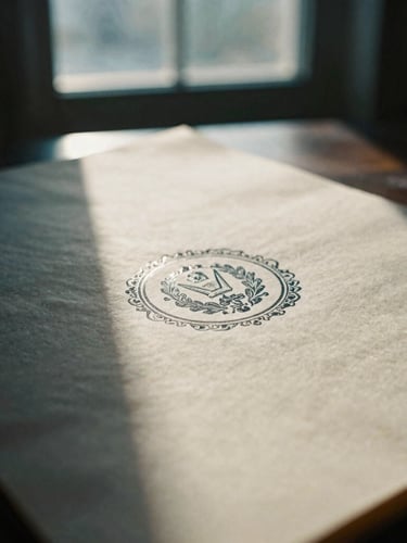 Tight editorial macro shot of a heavy parchment document with an official embossed legal seal, low-key natural window light, deep shadows, 35mm film texture.