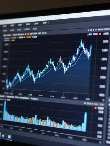 Macro straight-on shot of a high-fidelity financial dashboard mockup running on a dark interface with electric blue data lines.