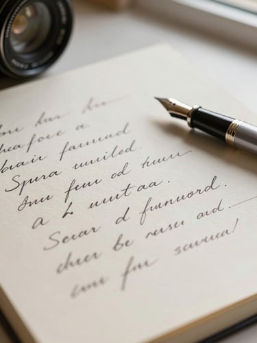 A close-up of handwritten linguistic notes on textured cream paper, a fountain pen resting beside elegant Spanish cursive under soft window daylight.
