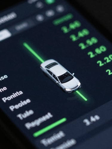 Close-up of a mobile device displaying a complex logistics dashboard with real-time fleet data, subtle green terminal glow, dark moody technology photography, sharp macro focus, 35mm