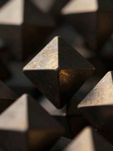 Macro close-up of abstract 3D geometric nodes with low-key cinematic lighting and subtle gold reflections on dark metallic surfaces.