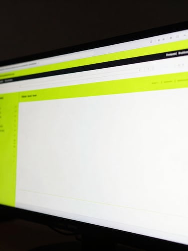 Macro shot of a clean data dashboard on a physical screen, neon lime accents, dark ambient office lighting, shallow depth of field