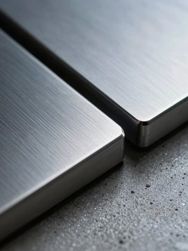 Extreme macro close-up of premium physical materials like brushed steel and polished concrete under cool dramatic lighting.