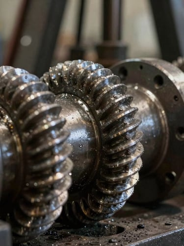 Extreme close-up of heavy-duty oilfield drilling jar steel mandrel threads, harsh workshop lighting with deep shadows, industrial precision, portrait aspect ratio