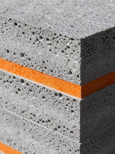 Macro detail shot of a multi-layered thermal insulation board, showing the dense cellular structure, high-contrast industrial studio lighting, sharp focus, technical cross-section