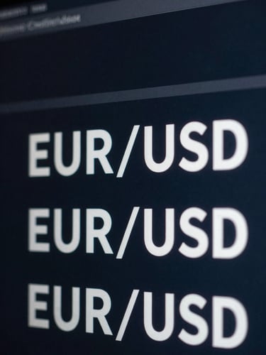 Extreme close-up of a currency conversion interface on a dark glass screen, live EUR/USD rate displayed in sharp white numerals, cool studio lighting, no reflections, financial data only