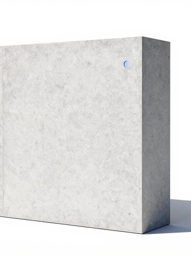 Minimalist architectural lines of a modern concrete monolith, cool high-key studio lighting, sharp shadows, stark monochrome with electric blue accents, 35mm