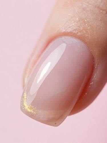 Extreme macro close-up of a perfectly sculpted fiberglass nail with a high-gloss finish, soft studio lighting with subtle gold reflections, quartz pink background, premium beauty photography