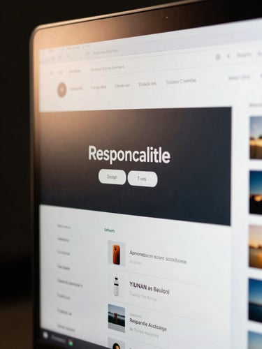Extreme close-up of a responsive web design layout on a high-resolution screen, dramatic studio lighting with warm directional amber highlights reflecting off the glass, sharp focus on vector UI elements.