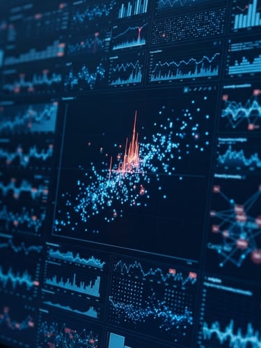 High-resolution macro shot of a complex data dashboard displaying real-time transaction anomalies, with subtle blue screen-glow in a cool office daylight.