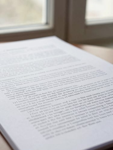 Close-up of a marked-up academic manuscript with handwritten scholarly notes on heavy paper, soft window light, shallow depth of field, 35mm