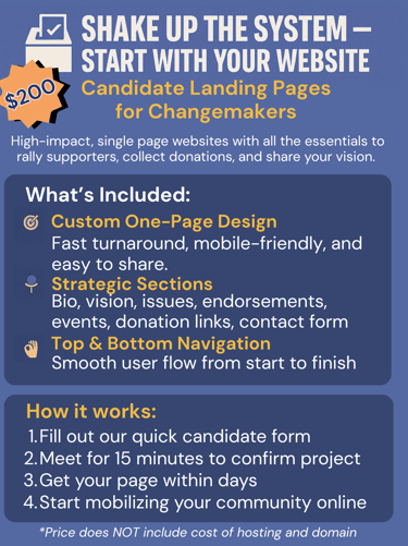 Image of flyer for candidate landing pages for campaigns with description of what is included.