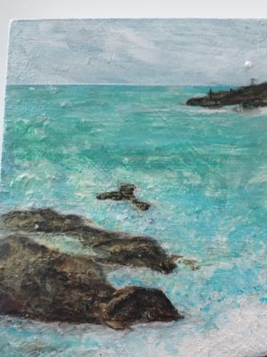 Splash of the Waves at Porthgwidden, 20 x 20 cm, acrylic on wooden box panel, £50