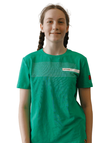 a girl in a green shirt 