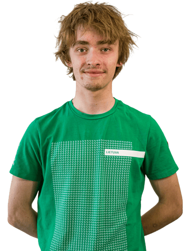 a boy in a green shirt 