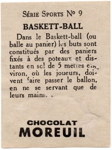 Baskett-Ball Seri Sports No 9 Chocolat Moreuil Les Belles Images Basketball Card