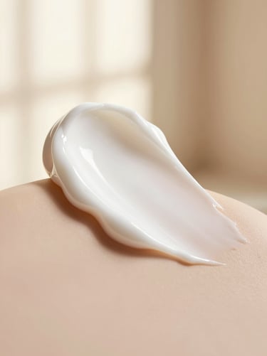 Macro shot of a smooth white cream texture, soft golden light, elegant curves