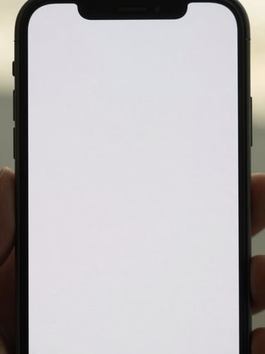Close-up of a mobile phone displaying a clean typographic interface, natural daylight, soft shadows, 50mm lens