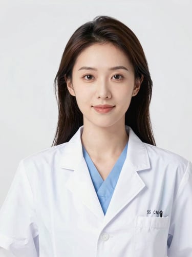 Professional studio portrait of a female lifestyle medicine clinician, warm professional expression, bright high-key lighting, sharp focus, 35mm