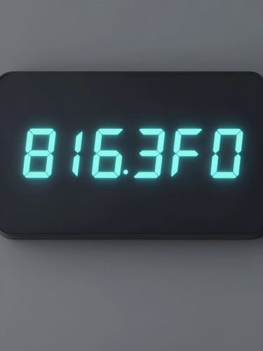 A sophisticated digital clock display with sleek font, glowing in #8FE3F5 against a #0d1026 background, representing creative timing.