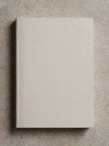 A single elegant book cover with minimalist typography, resting on a stone surface, soft shadows, neutral beige tones, aspect portrait