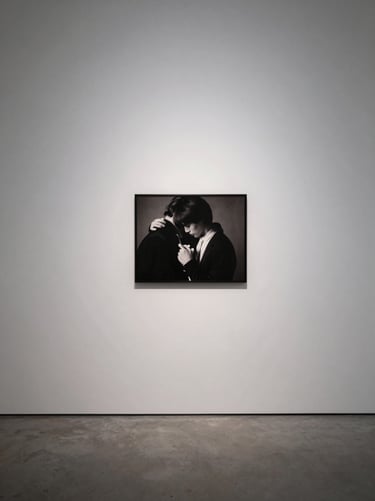 A raw, intimate documentary lens photograph, minimalist gallery photography, neutral museum lighting, high-contrast crisp details, professional portfolio presentation, 35mm
