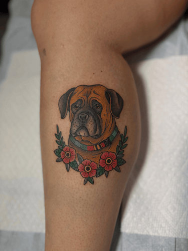 american traditional dog portrait tattoo full color