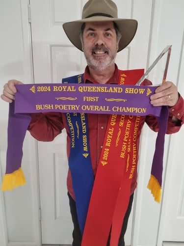 Photo of Gerry Mannion. Winner of Bush Poetry Overall Champion 2024 Royal Queensland Show