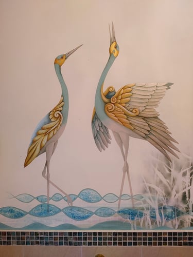 Dancing brolgas mural painting