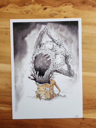 monstre sort d'un sac a dos