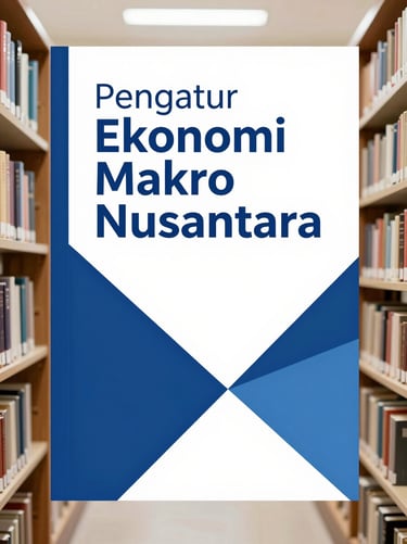 Academic book cover titled Pengantar Ekonomi Makro Nusantara with minimal geometric design, clean blue accents, 3:4 aspect