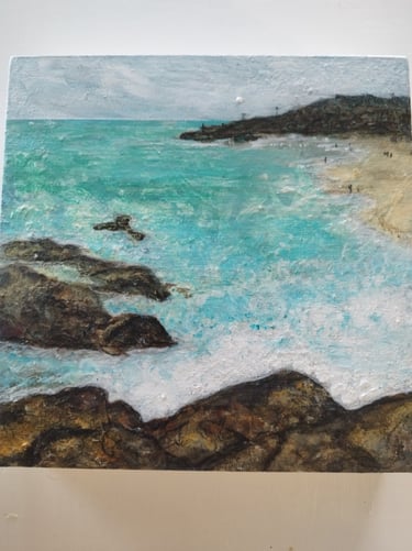 Splash of the Waves at Porthgwidden, 20 x 20 cm, acrylic on wooden box panel, £50