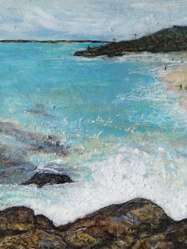 Splash of the waves at Porthgwidden, 20 x 20 cm, acrylic on wooden panel, £50