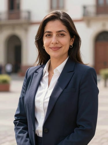 Professional portrait of a female operations manager in Peru, bright natural daylight, warm editorial style, shallow depth of field