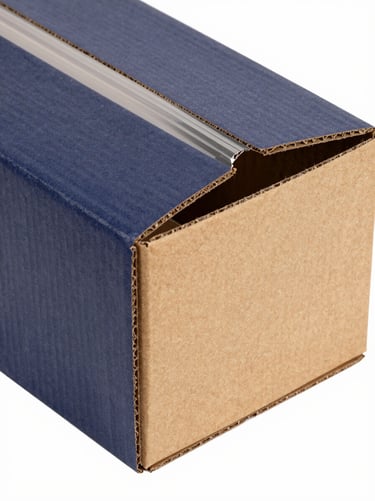 Angled shot of a clean food-grade corrugated box, grease-resistant lining visible, bright daylight studio setup