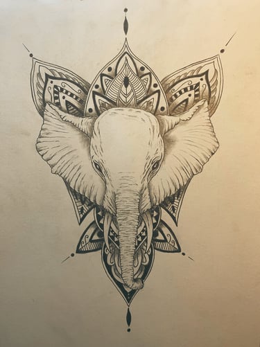 Croquis préparatoire avant tatouage motif éléphant
