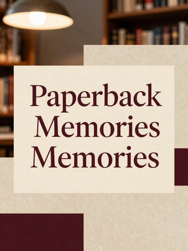 A striking book cover design for 'Paperback Memories' featuring an abstract cream paper collage, warm charcoal background, modern serif typography