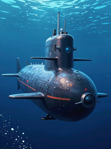 vibrant digital animation still, dramatic cinematic lighting, rich saturated tones, crisp high-fidelity render, vertical poster of a research submarine in deep frozen waters