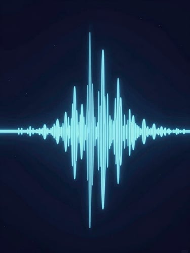 Abstract digital visualization of an audio waveform, glowing lines in #7A7CF1 and #E0E0EB on a deep #0A0A0F background, representing high-quality sound engineering.