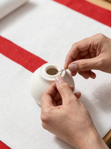 Close-up of hand-woven textile textures, artisan hands crafting a unique ceramic piece, warm natural light