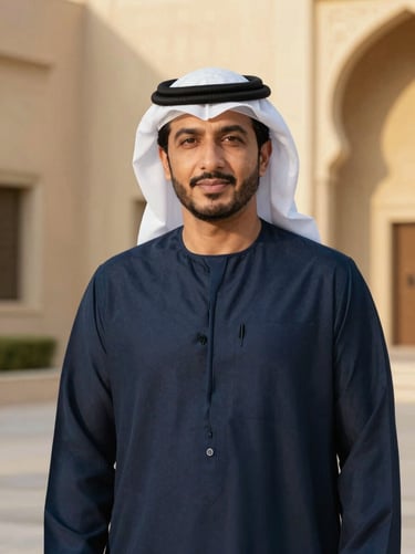 Professional portrait of a Saudi real estate executive in traditional attire, soft studio lighting, architectural background, high-end editorial feel