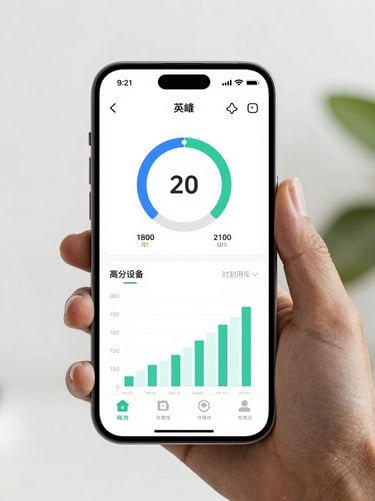A high-fidelity mockup of a clean Android application interface displaying performance metrics and charts. Bright natural daylight, 35mm lens.