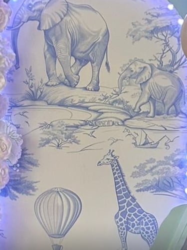 Elephant themed baby shower balloon backdrop in Liverpool