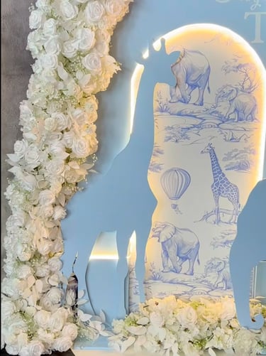 Elephant themed baby shower balloon backdrop in Liverpool