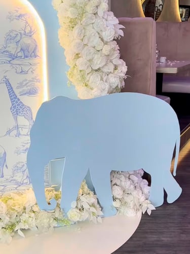 Elephant themed baby shower balloon backdrop in Liverpool