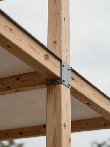 Close-up of a perfectly crafted timber and steel joint in a modern building, soft diffused natural light, editorial architectural photography