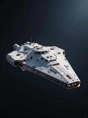 A cinematic wide shot of a futuristic starship docking at a station. Dramatic rim lighting using #E0E8F0 against a deep #1A202C space background. High technical fidelity and cinematic composition.