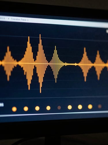 Close-up of a tactical signal monitor displaying abstract vector wave patterns and amber indicator lights, low-key dramatic lighting, 35mm